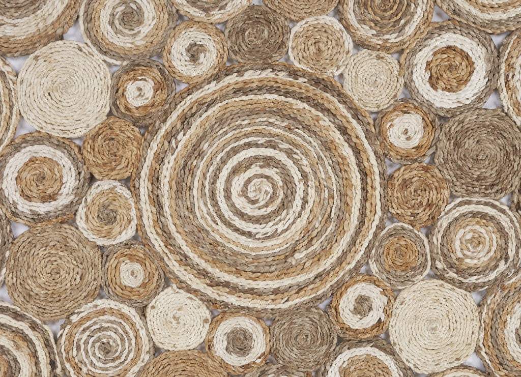 Multi-Toned Intricate Circle Natural Jute Area Rug - Image 9