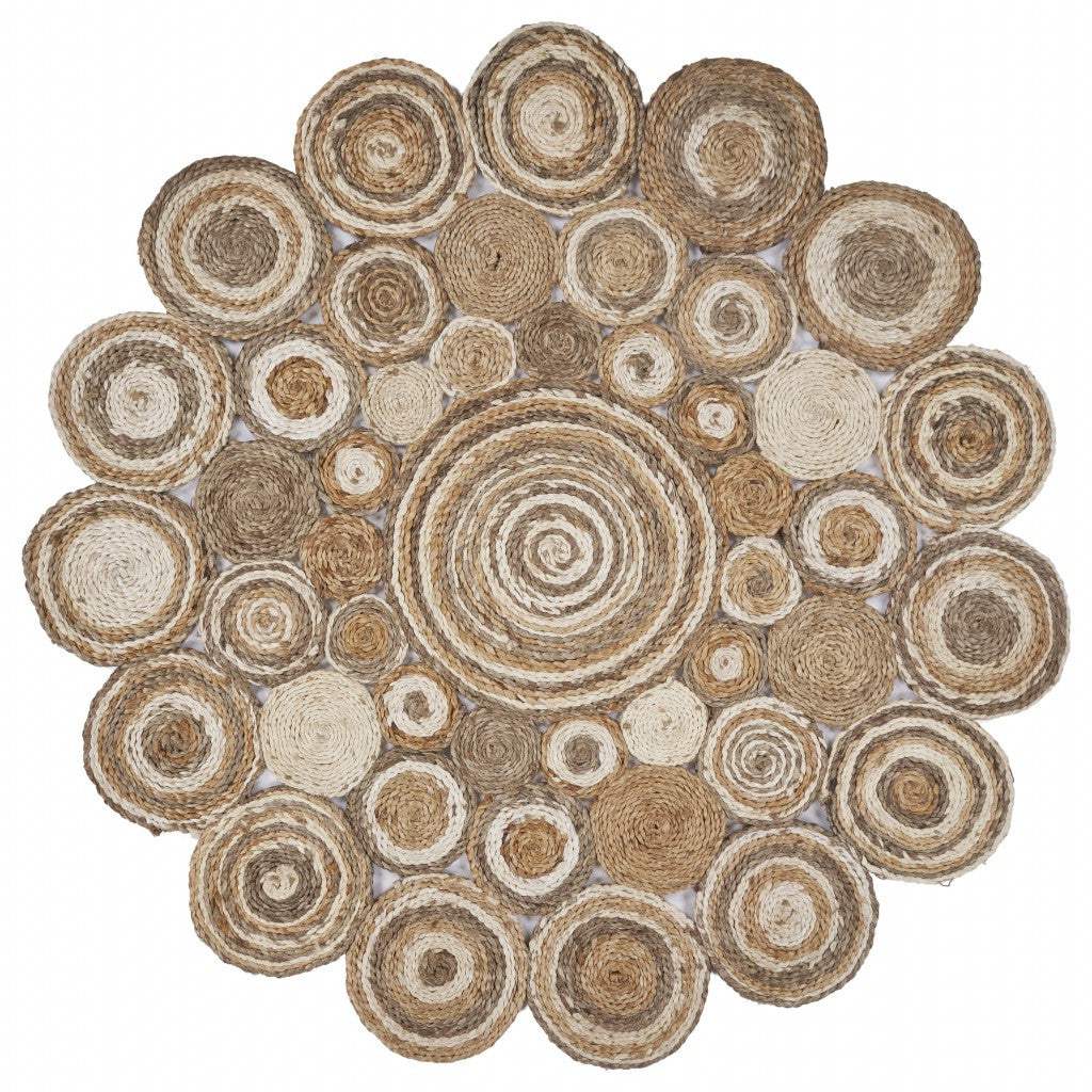 Multi-Toned Intricate Circle Natural Jute Area Rug - Image 2