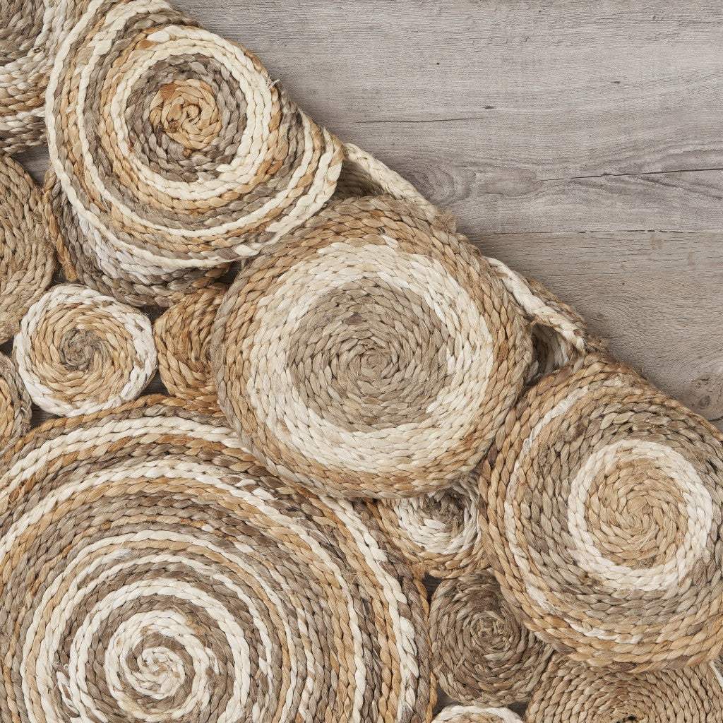 Multi-Toned Intricate Circle Natural Jute Area Rug - Image 3