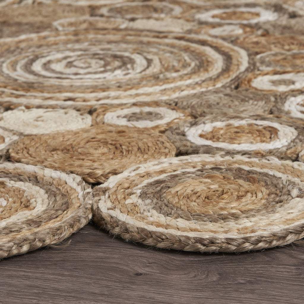 Multi-Toned Intricate Circle Natural Jute Area Rug - Image 9