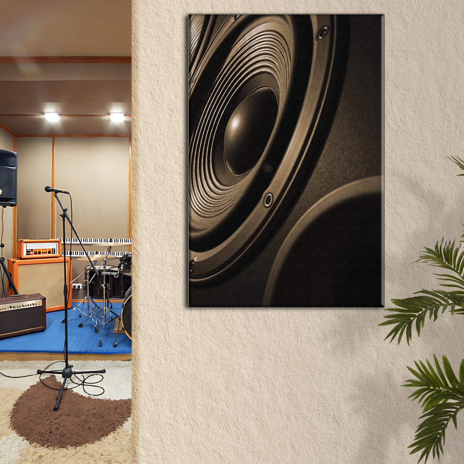 Music Equipment Speakers Sepia Canvas Wall Art - Image 2