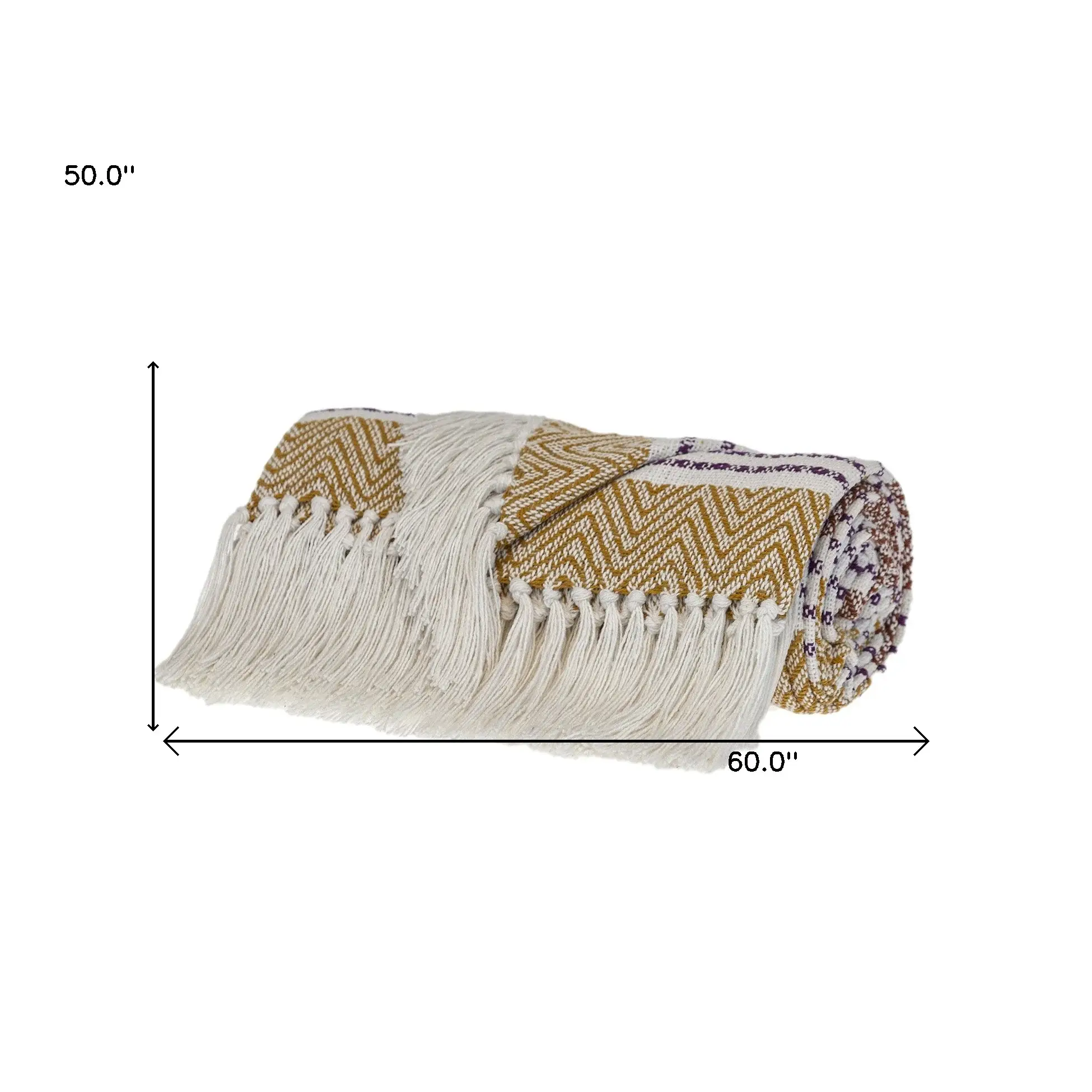 Mustard Woven Cotton Striped Throw Blanket - Image 3