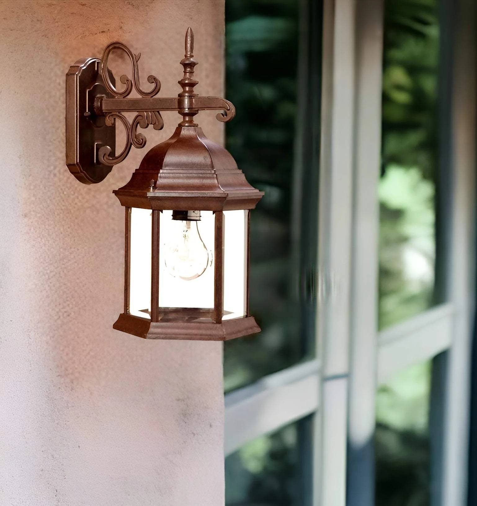 Narrow Brown Domed Hanging Glass Lantern Wall Light - Image 2