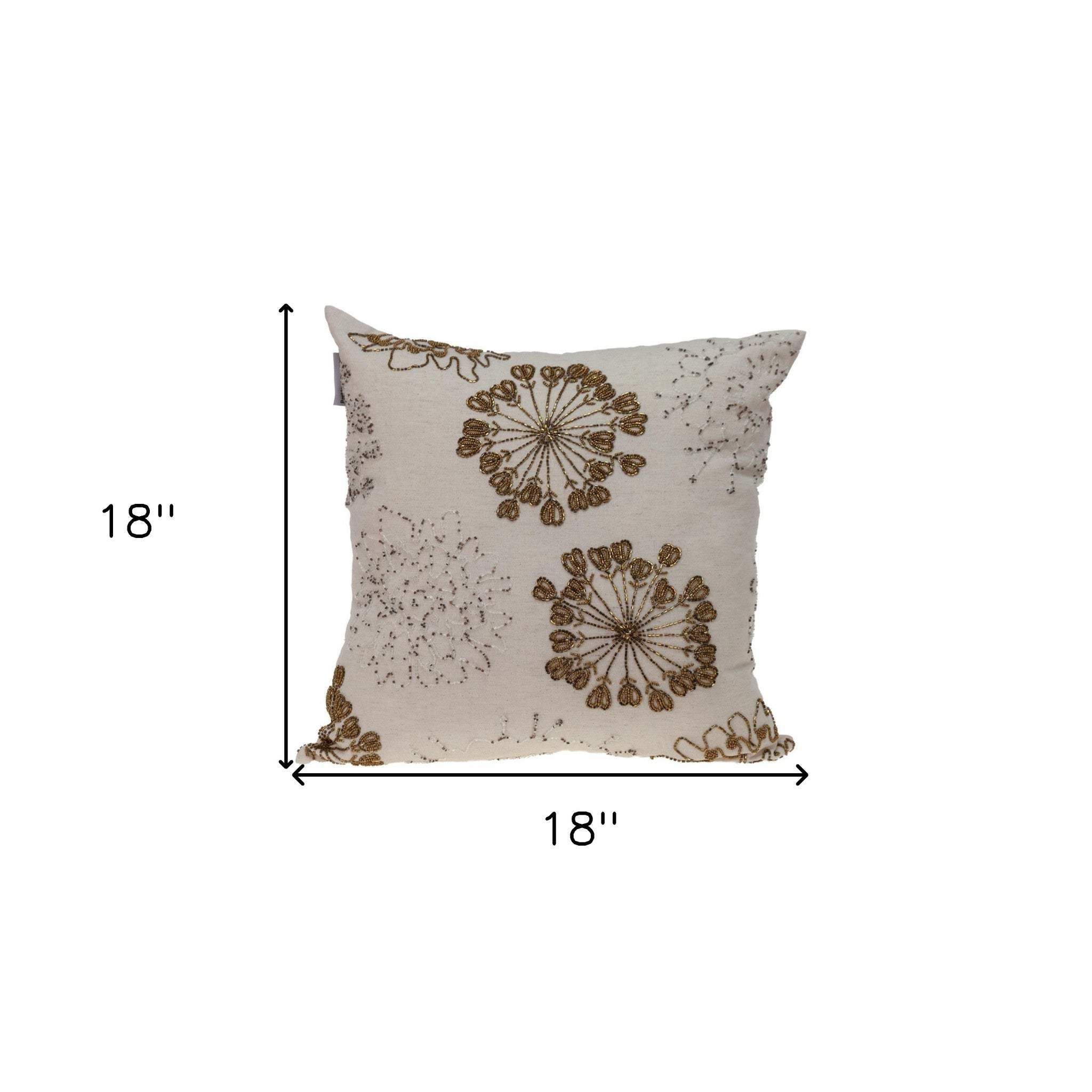 Natural and Golden Metallic Beaded Decorative Throw Pillow - Image 3