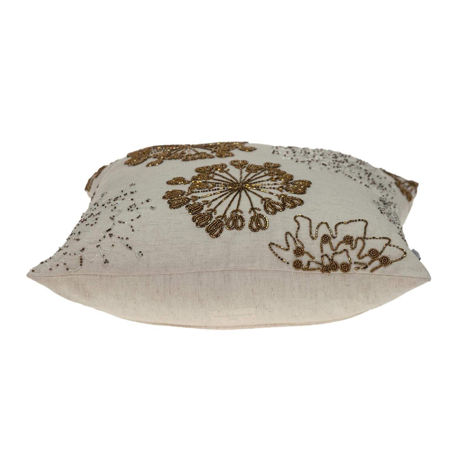 Natural and Golden Metallic Beaded Decorative Throw Pillow - Image 5