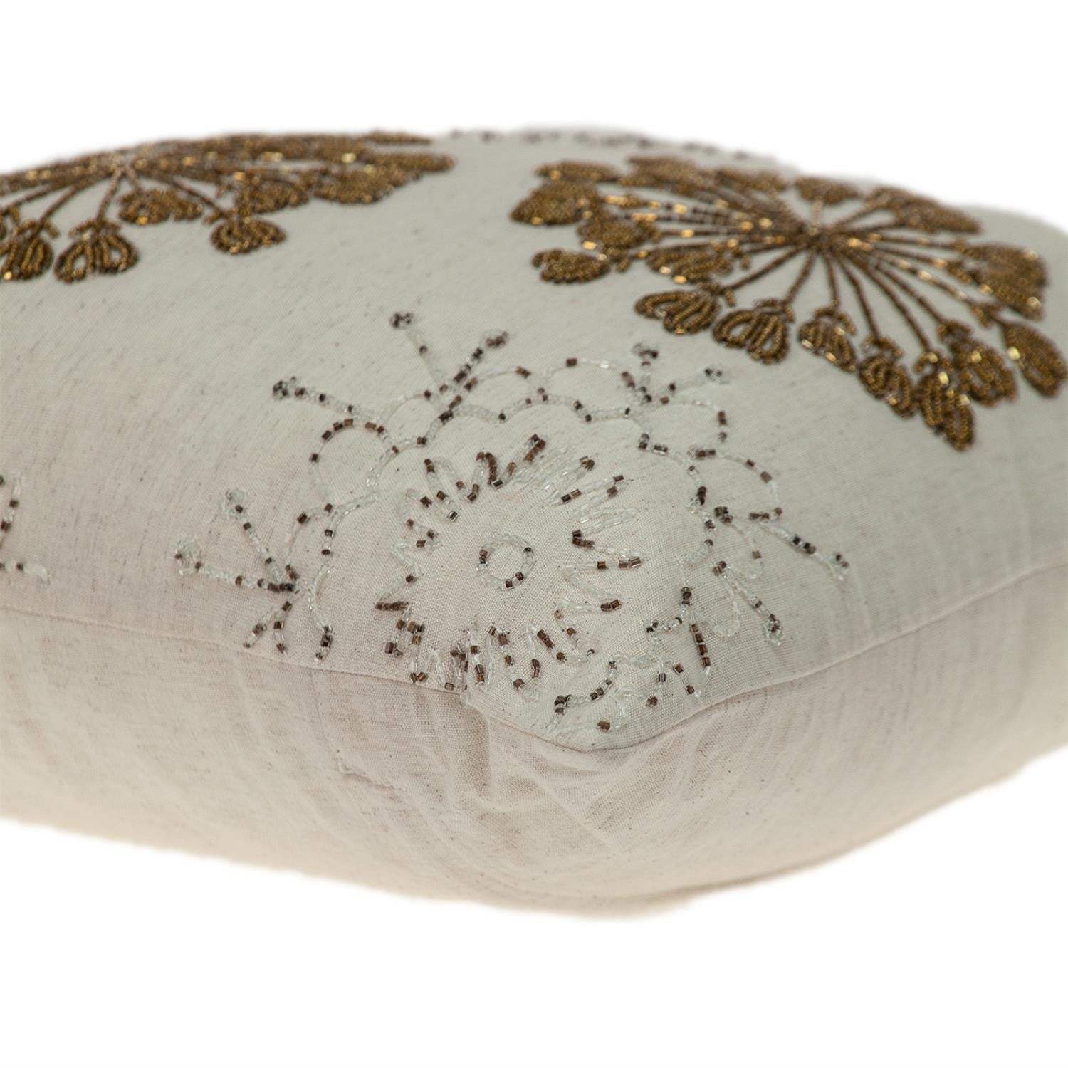 Natural and Golden Metallic Beaded Decorative Throw Pillow - Image 6