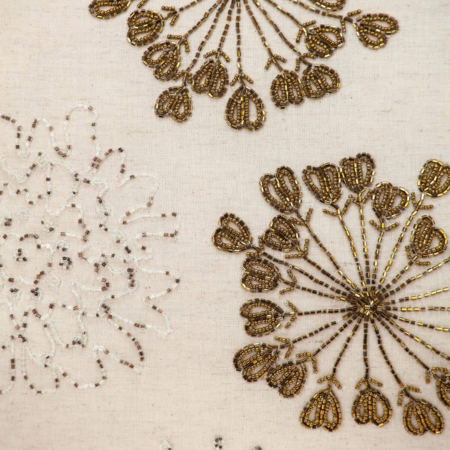 Natural and Golden Metallic Beaded Decorative Throw Pillow - Image 9