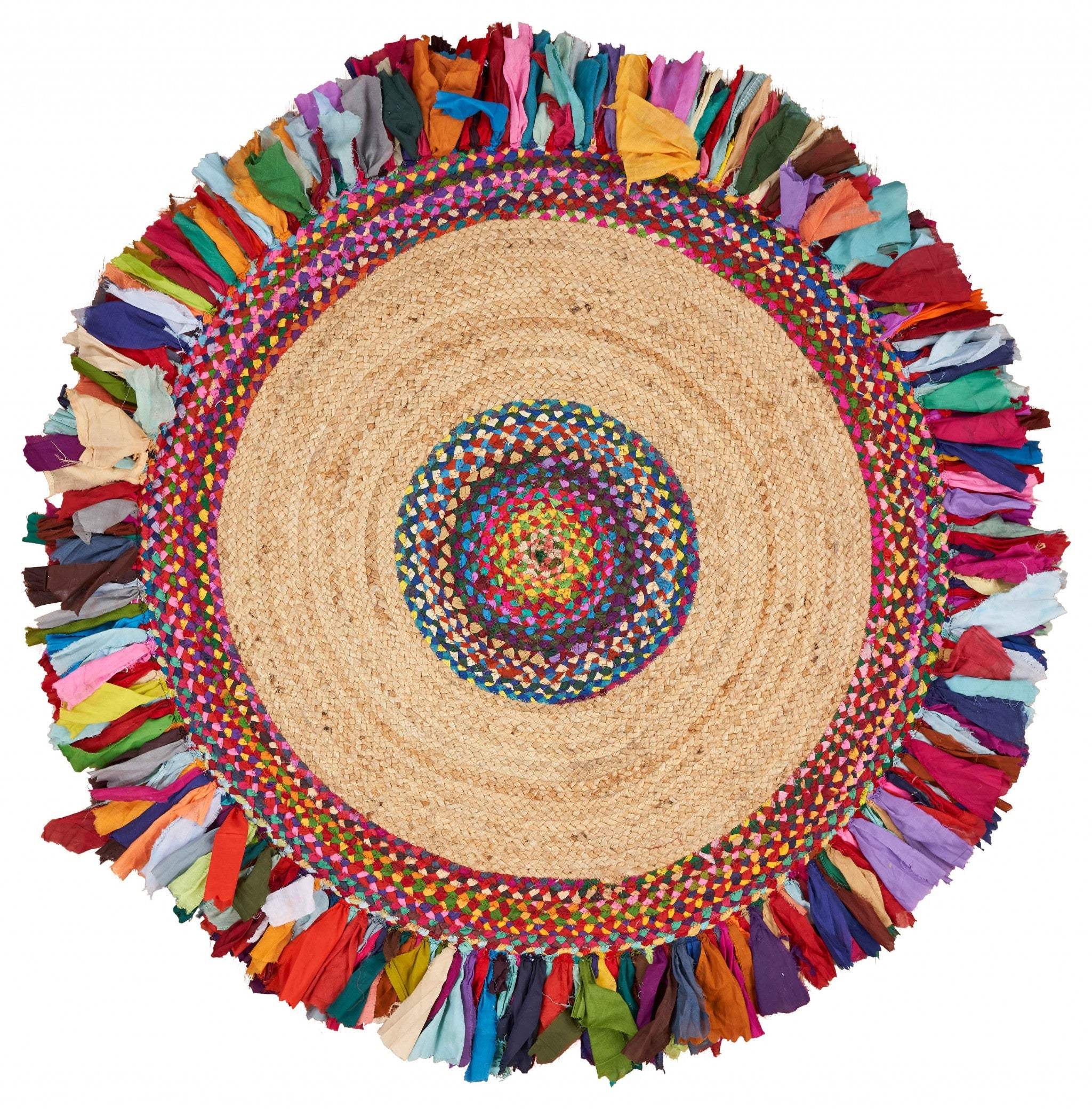 Natural Jute Multicolored Medallion Area Rug With Fringe - Image 3