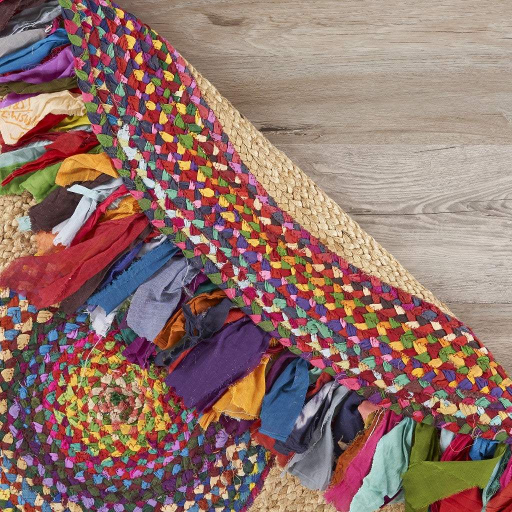 Natural Jute Multicolored Medallion Area Rug With Fringe - Image 4