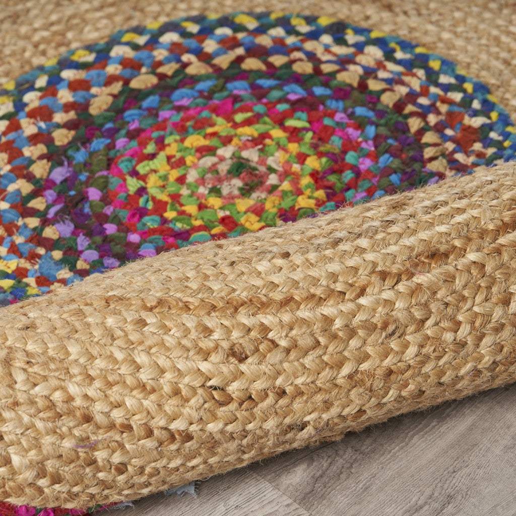 Natural Jute Multicolored Medallion Area Rug With Fringe - Image 5