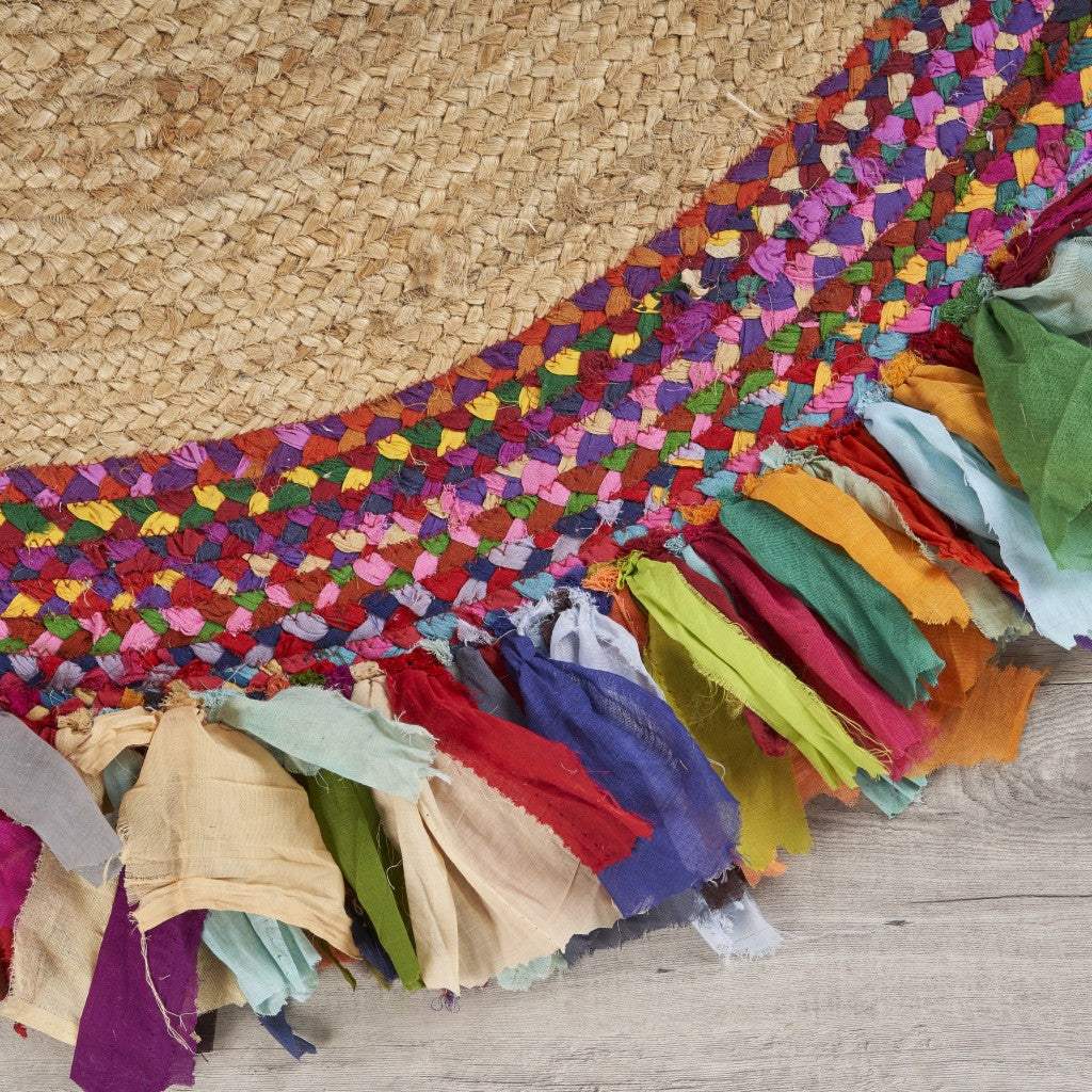 Natural Jute Multicolored Medallion Area Rug With Fringe - Image 6