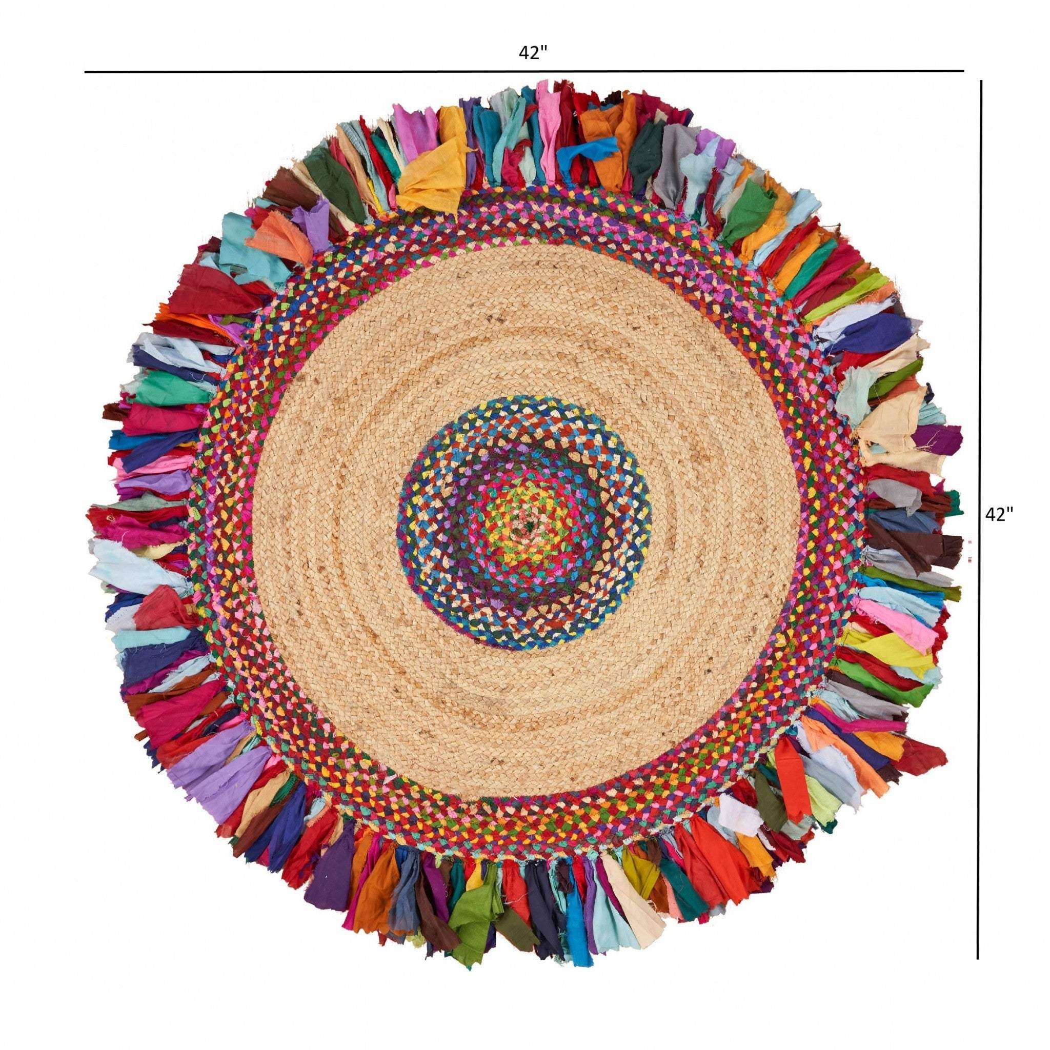Natural Jute Multicolored Medallion Area Rug With Fringe - Image 9