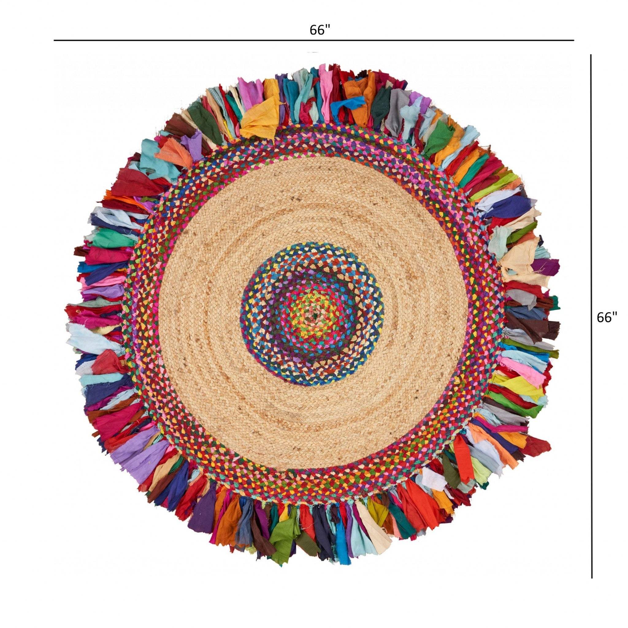 Natural Jute Multicolored Medallion Area Rug With Fringe - Image 9