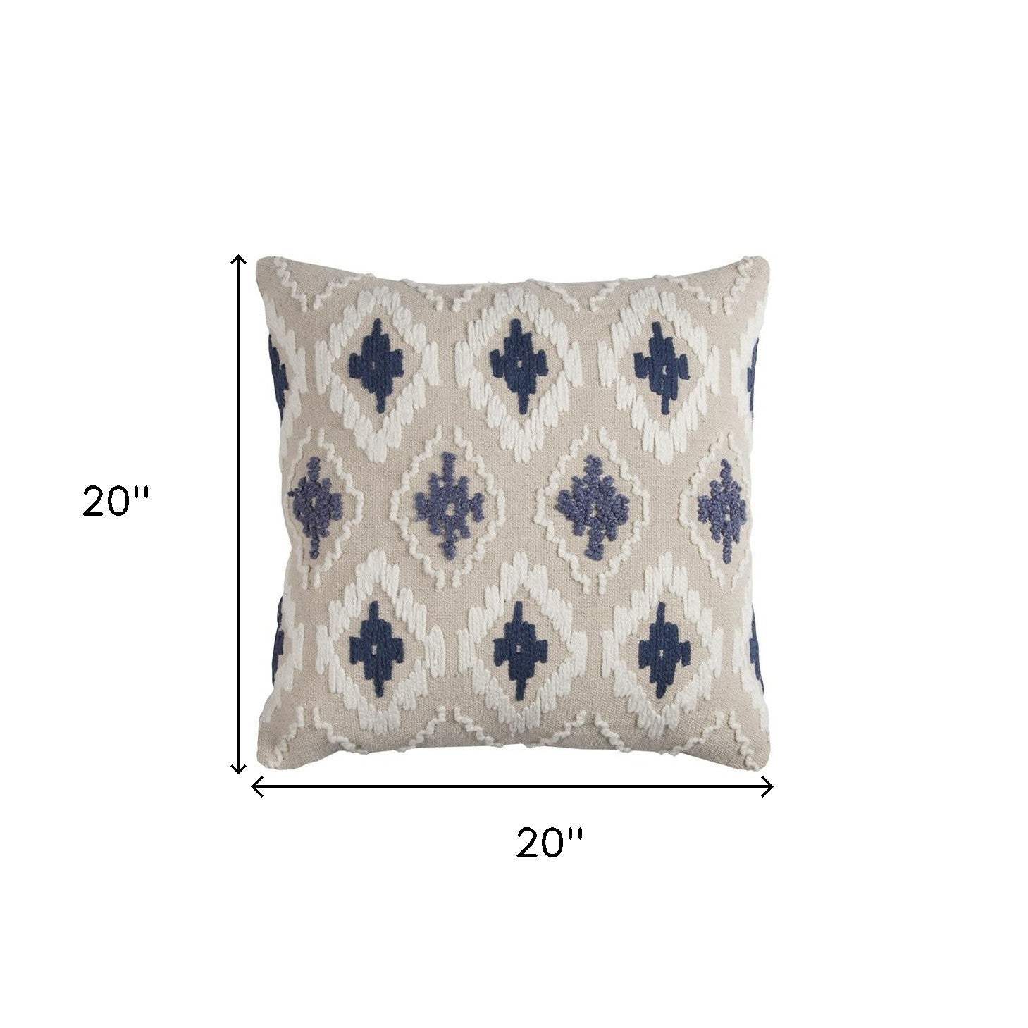 Navy Beige Classic Ikat Pattern Throw Pillow - Image 3