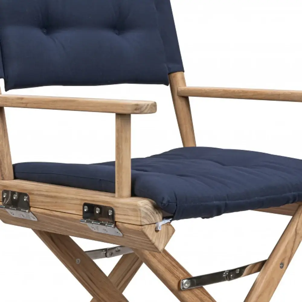 Navy Blue And Brown Solid Wood Director Chair With Navy Blue Cushion - Image 4
