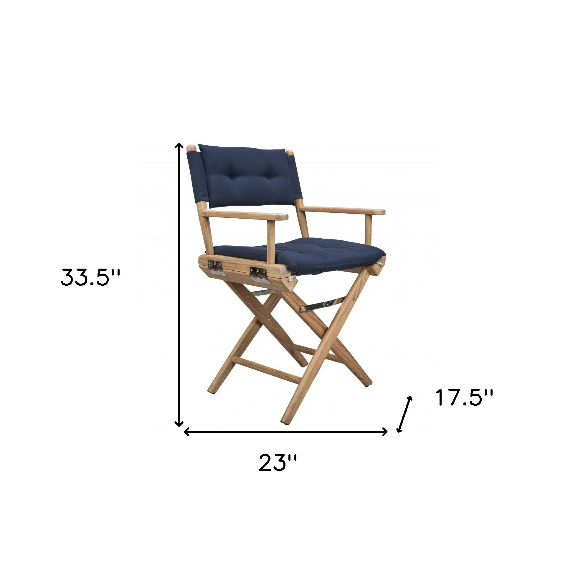 Navy Blue And Brown Solid Wood Director Chair With Navy Blue Cushion - Image 5