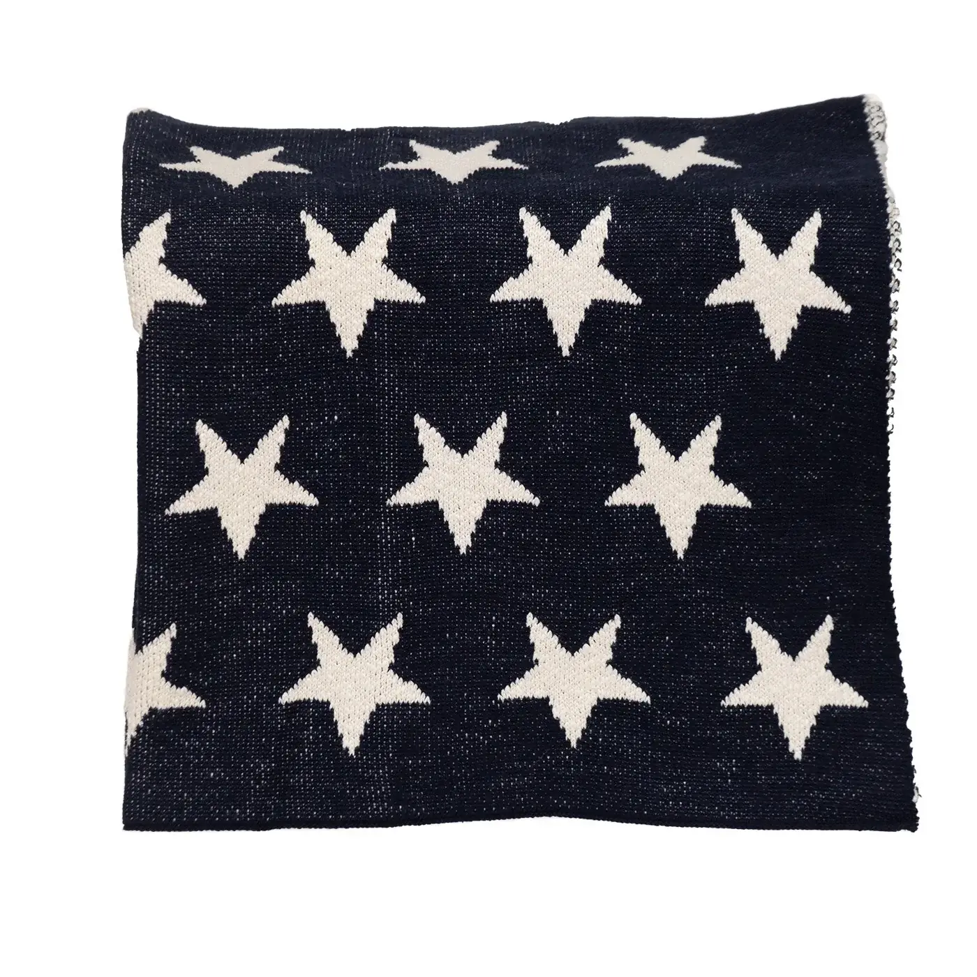 Navy Blue And White Stars Knitted Baby Blanket - Image 3