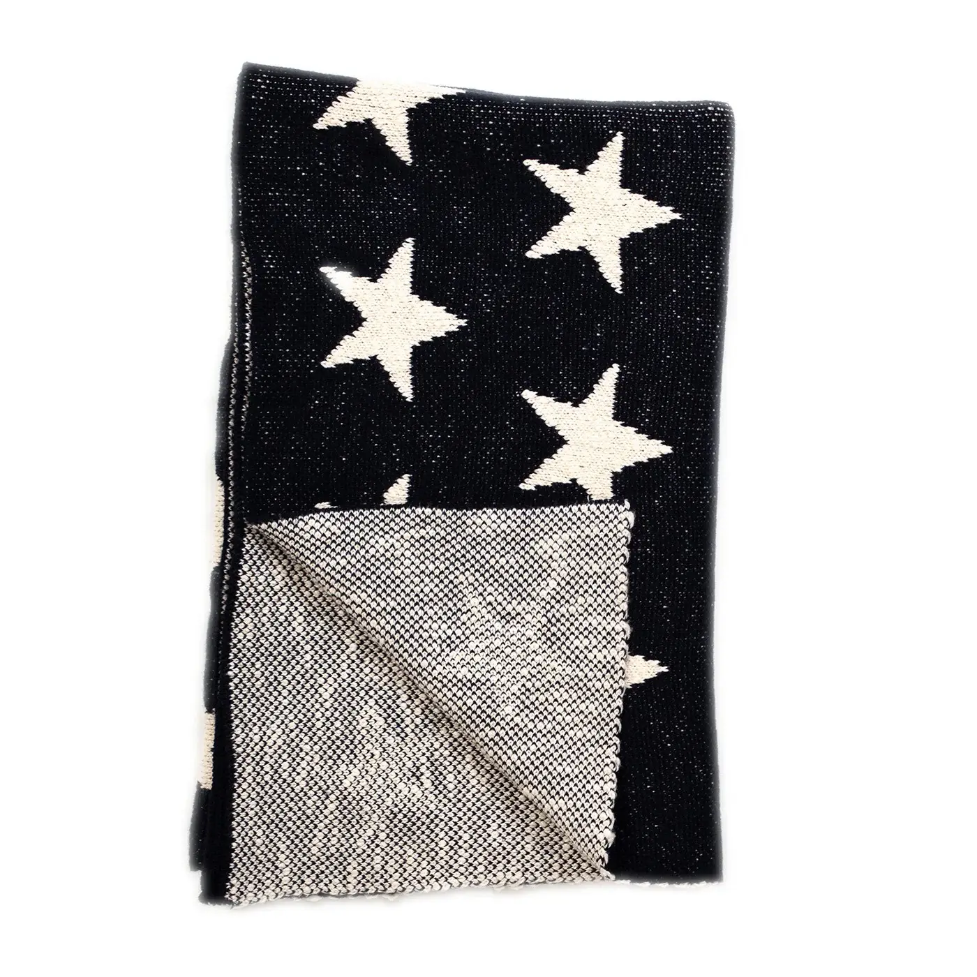 Navy Blue And White Stars Knitted Baby Blanket - Image 4