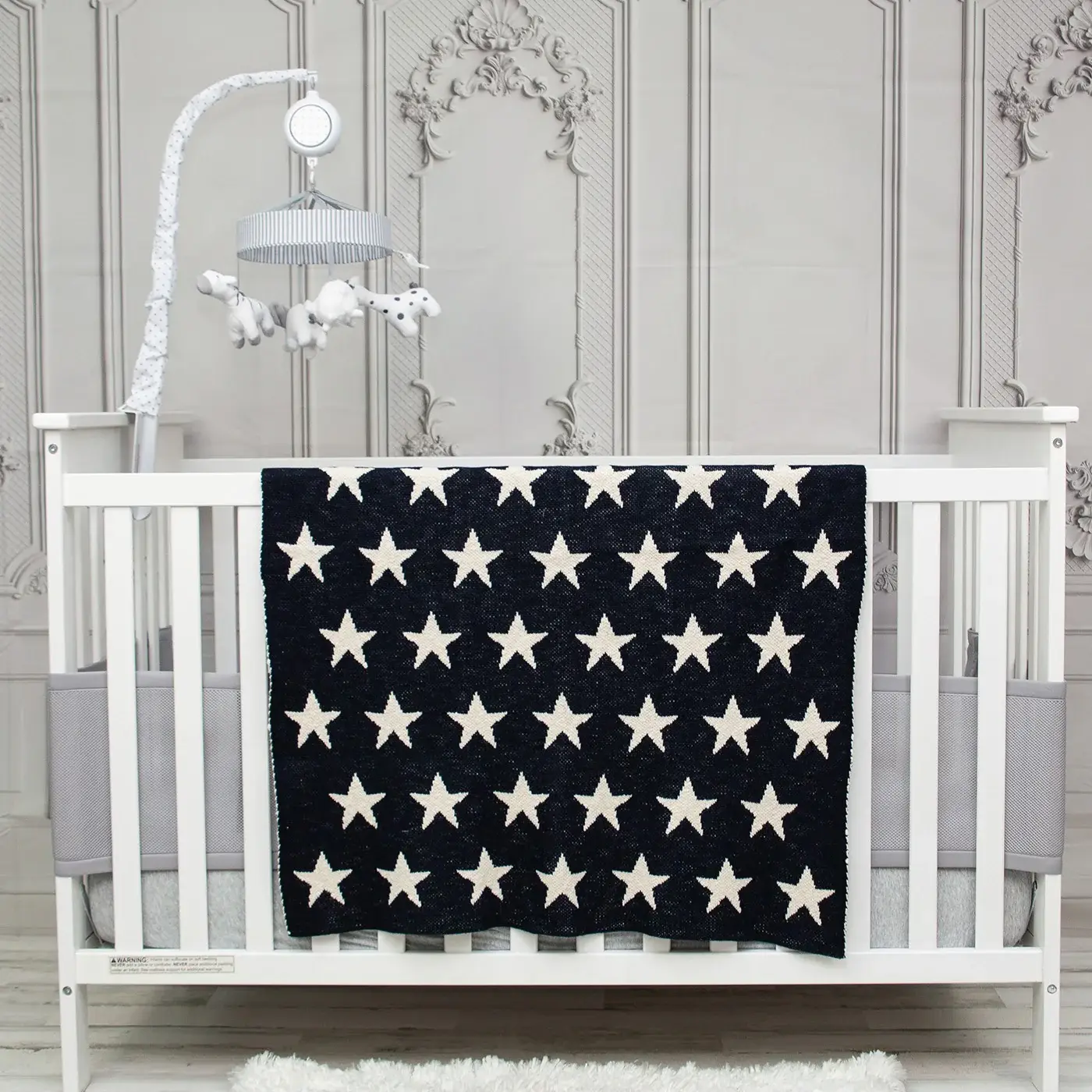 Navy Blue And White Stars Knitted Baby Blanket - Image 8