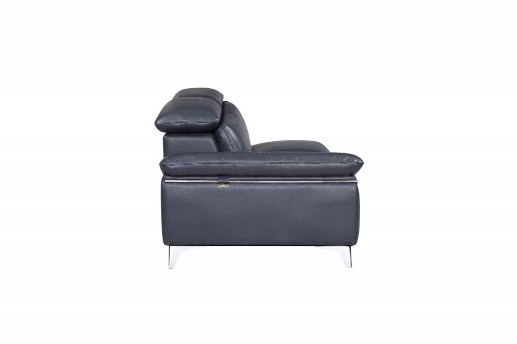 Navy Blue Italian Leather L Shaped Two Piece Sofa and Chaise Sectional - Image 3