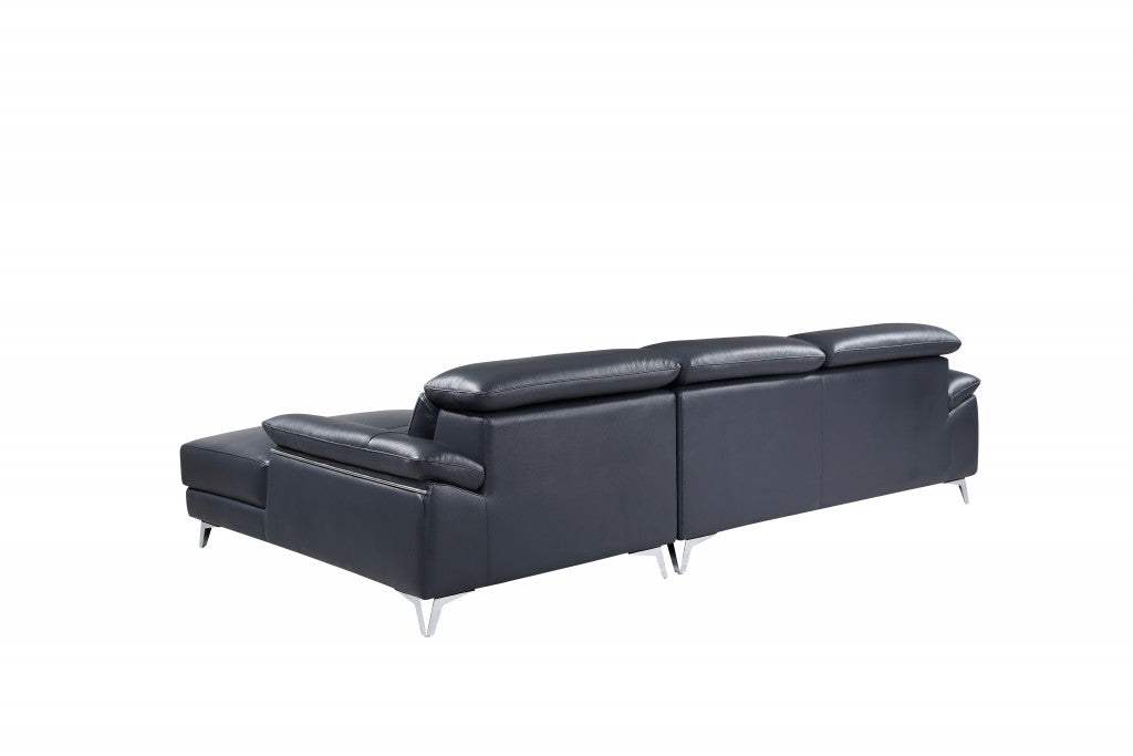 Navy Blue Italian Leather L Shaped Two Piece Sofa and Chaise Sectional - Image 4