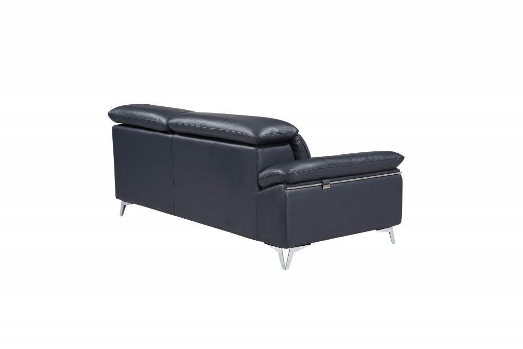 Navy Blue Italian Leather L Shaped Two Piece Sofa and Chaise Sectional - Image 5