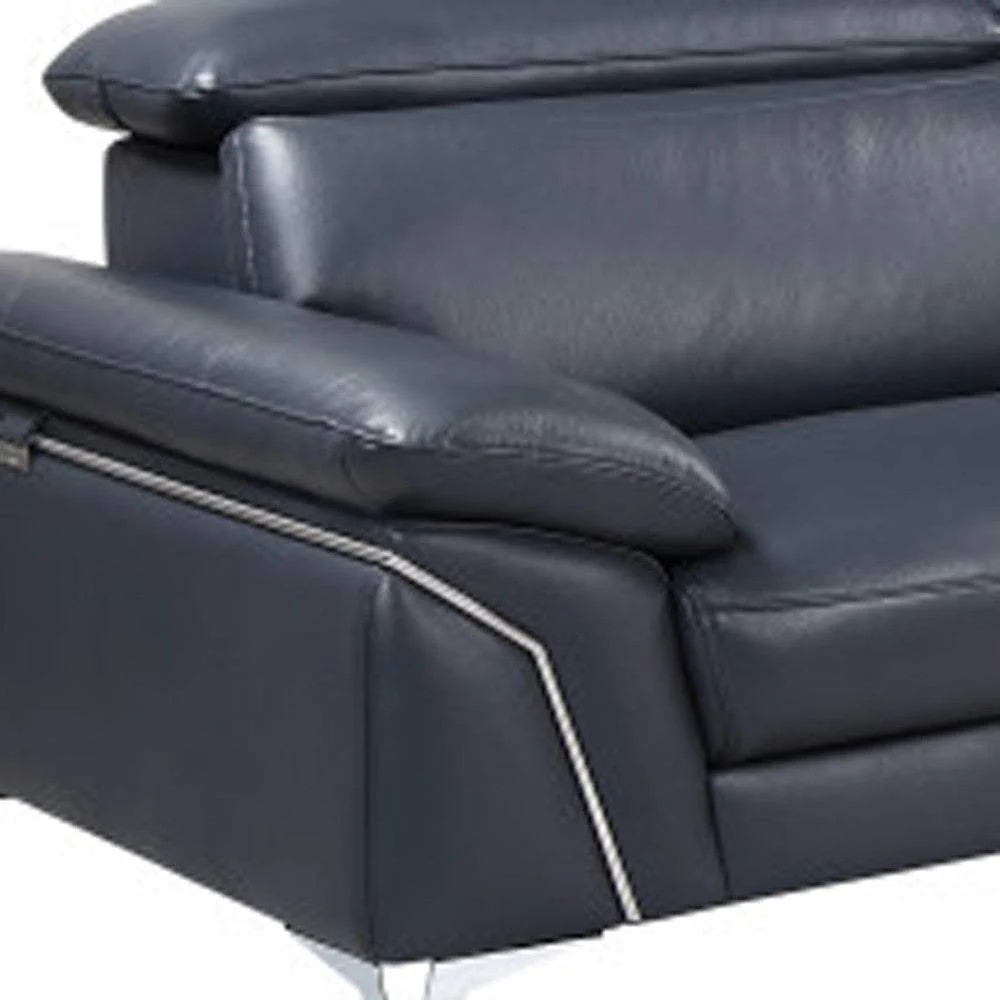 Navy Blue Italian Leather L Shaped Two Piece Sofa and Chaise Sectional - Image 7