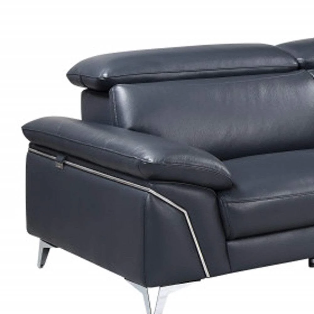 Navy Blue Italian Leather L Shaped Two Piece Sofa and Chaise Sectional - Image 8