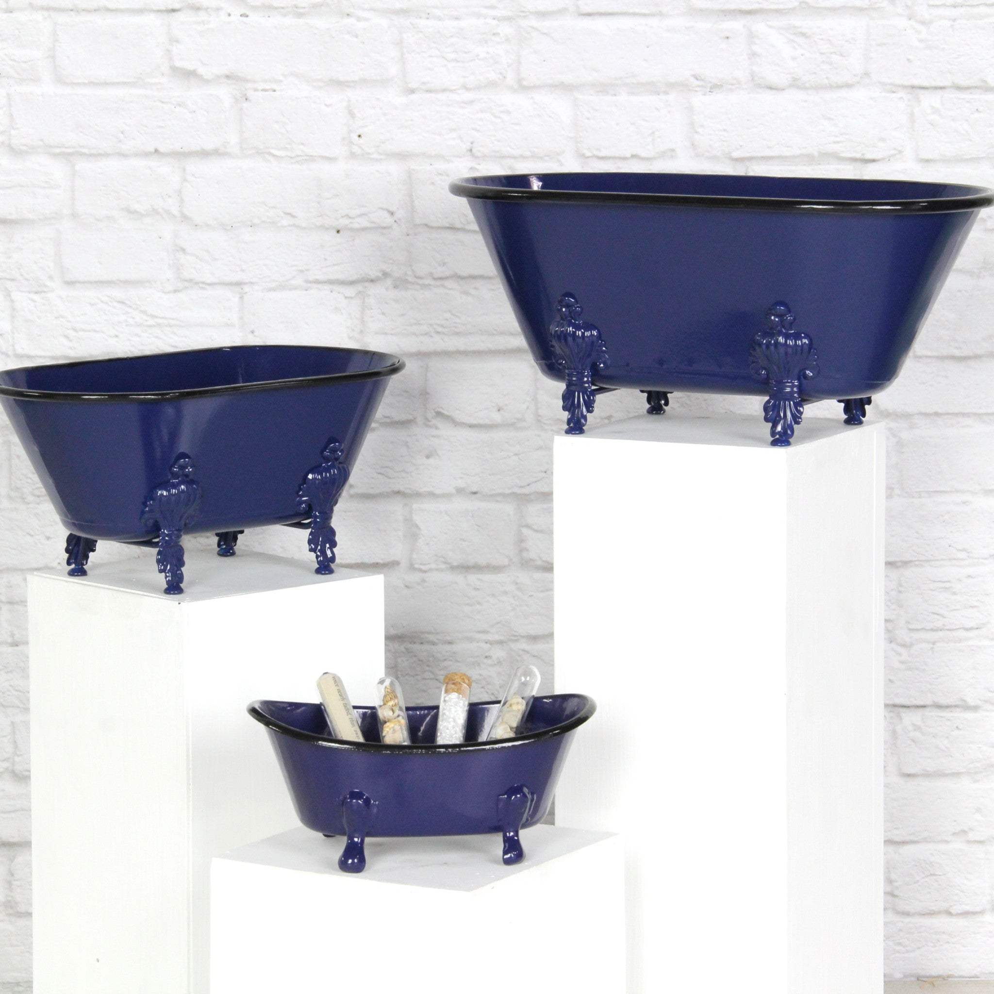 Navy Blue Metal Bath Tub Sculpture - Image 6