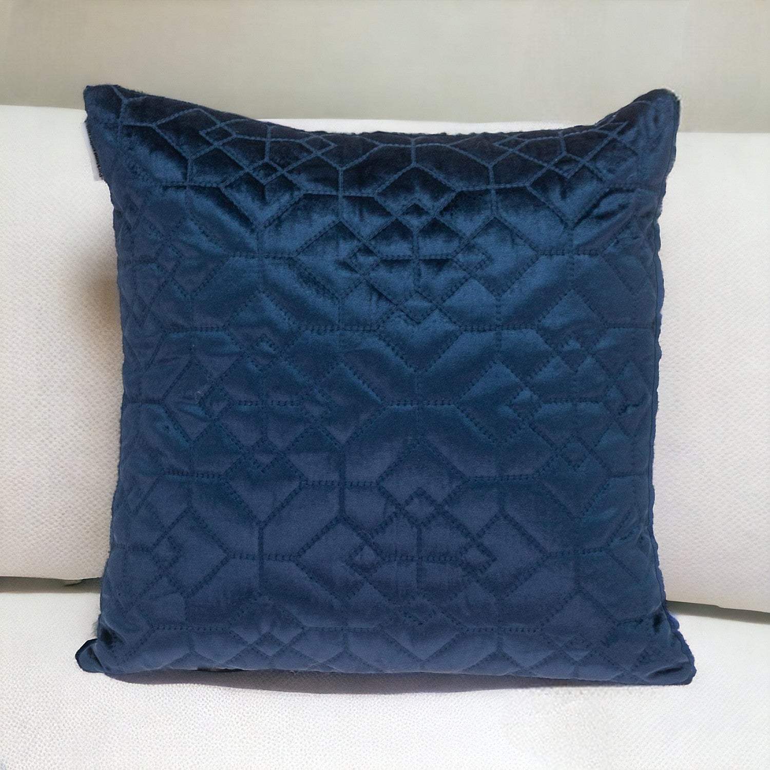 Navy Quilted Velvet Geo Decorative Throw Pillow - Image 2