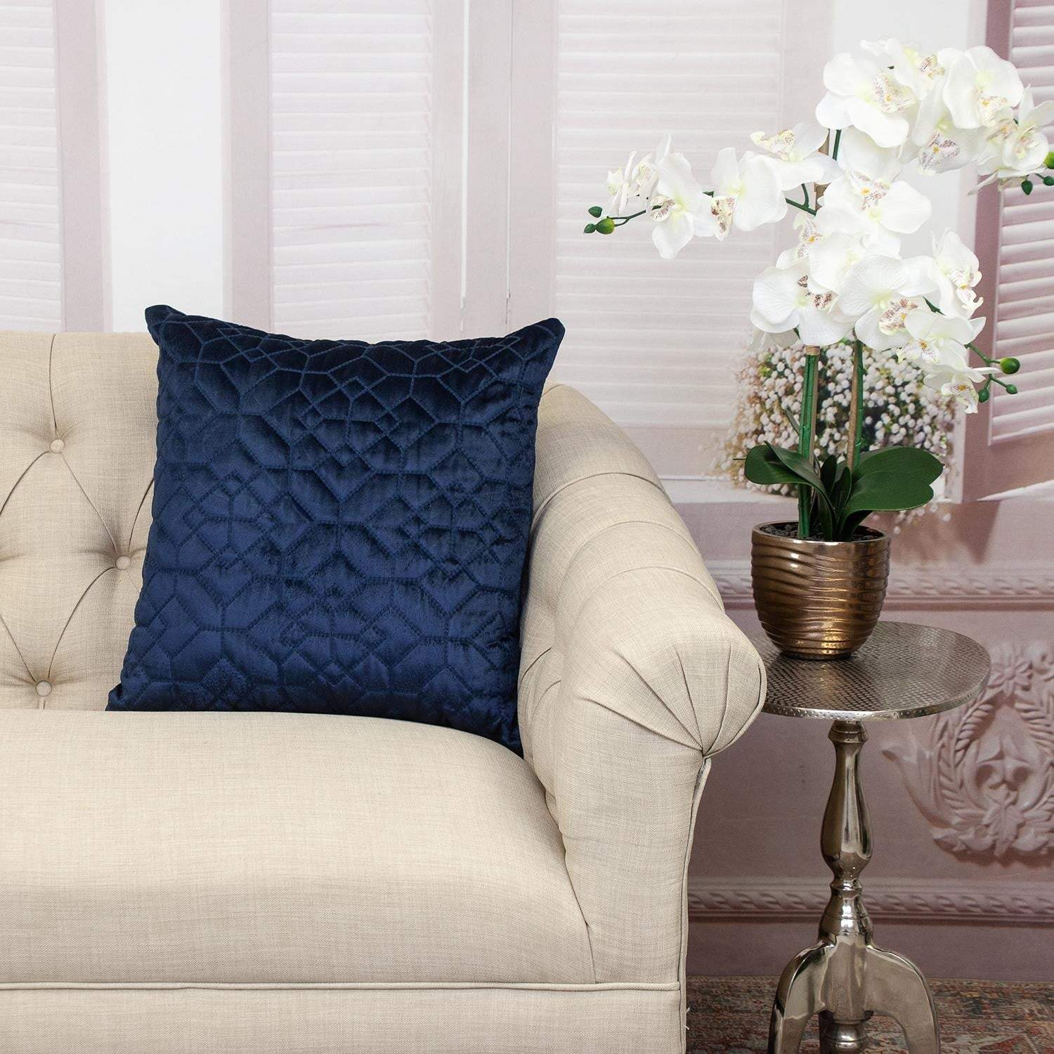 Navy Quilted Velvet Geo Decorative Throw Pillow - Image 7