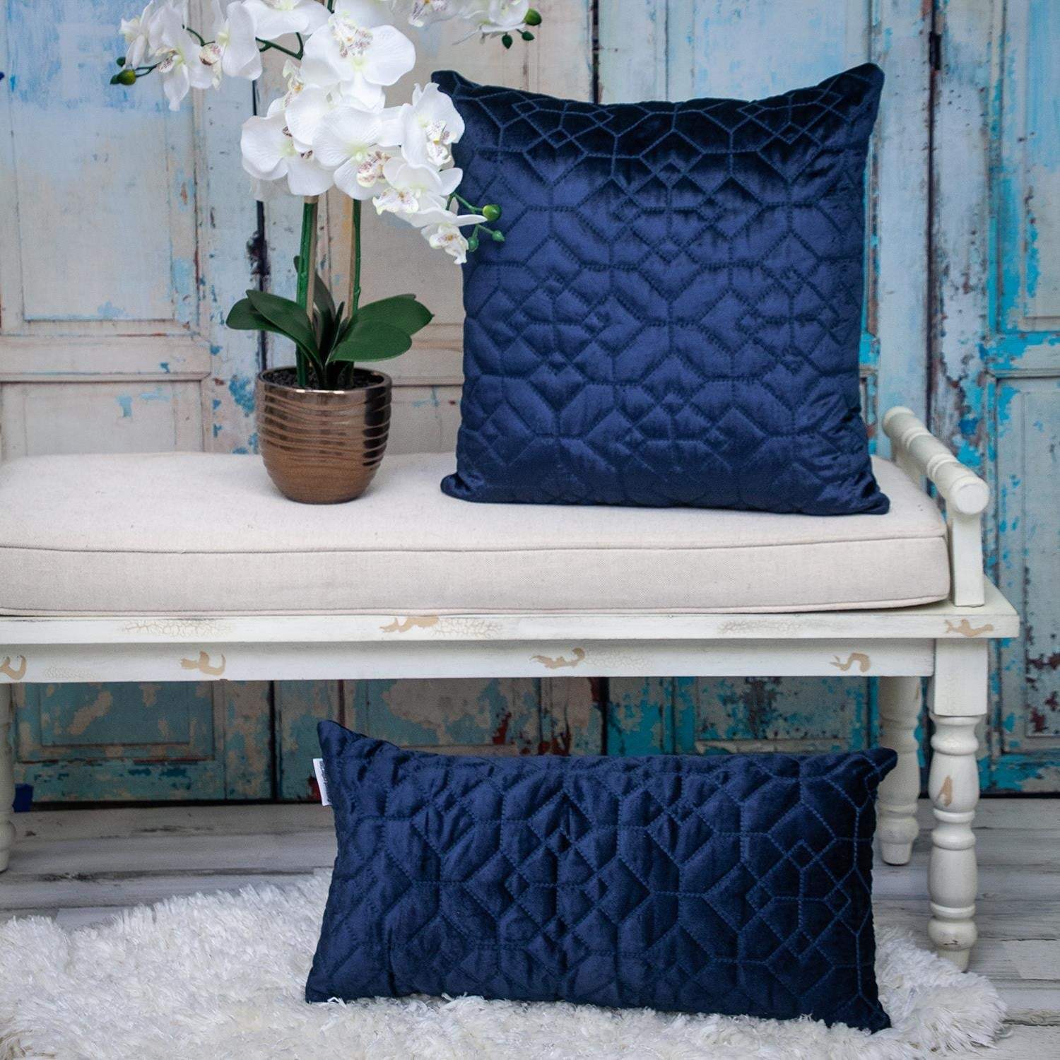 Navy Quilted Velvet Geo Decorative Throw Pillow - Image 8