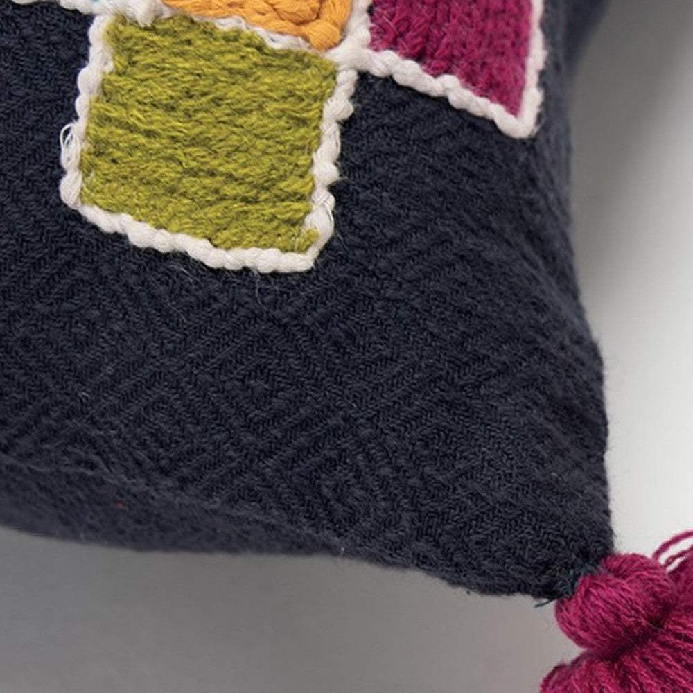 Navy Tribal Motifs Embroidered Throw Pillow - Image 5