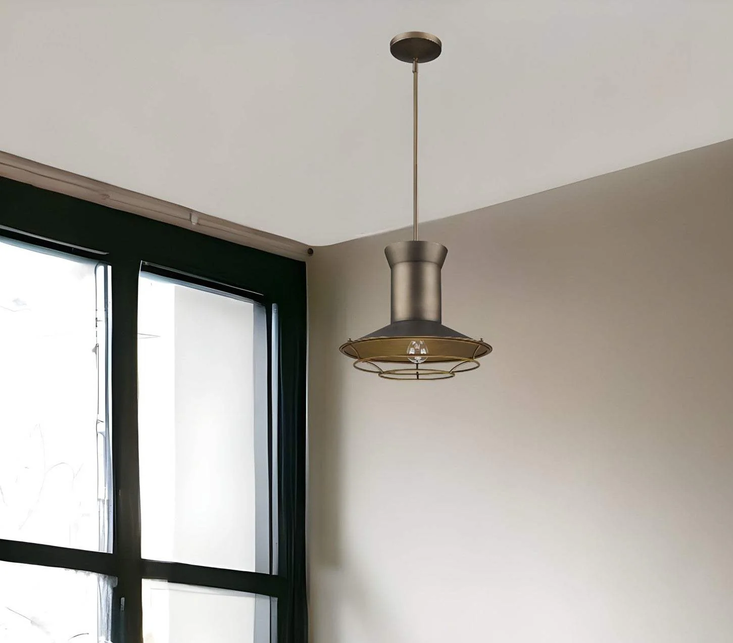 Newport 1-Light Tin Coated Pendant With Raw Brass Interior Shade And Louver - Image 2