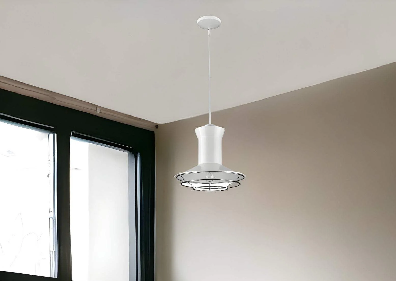 Newport 1-Light White Pendant With Polished Nickel Louver - Image 2