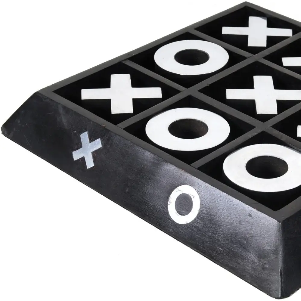 Nickel And Dark Wood Tic Tac Toe Game Sculpture - Image 4
