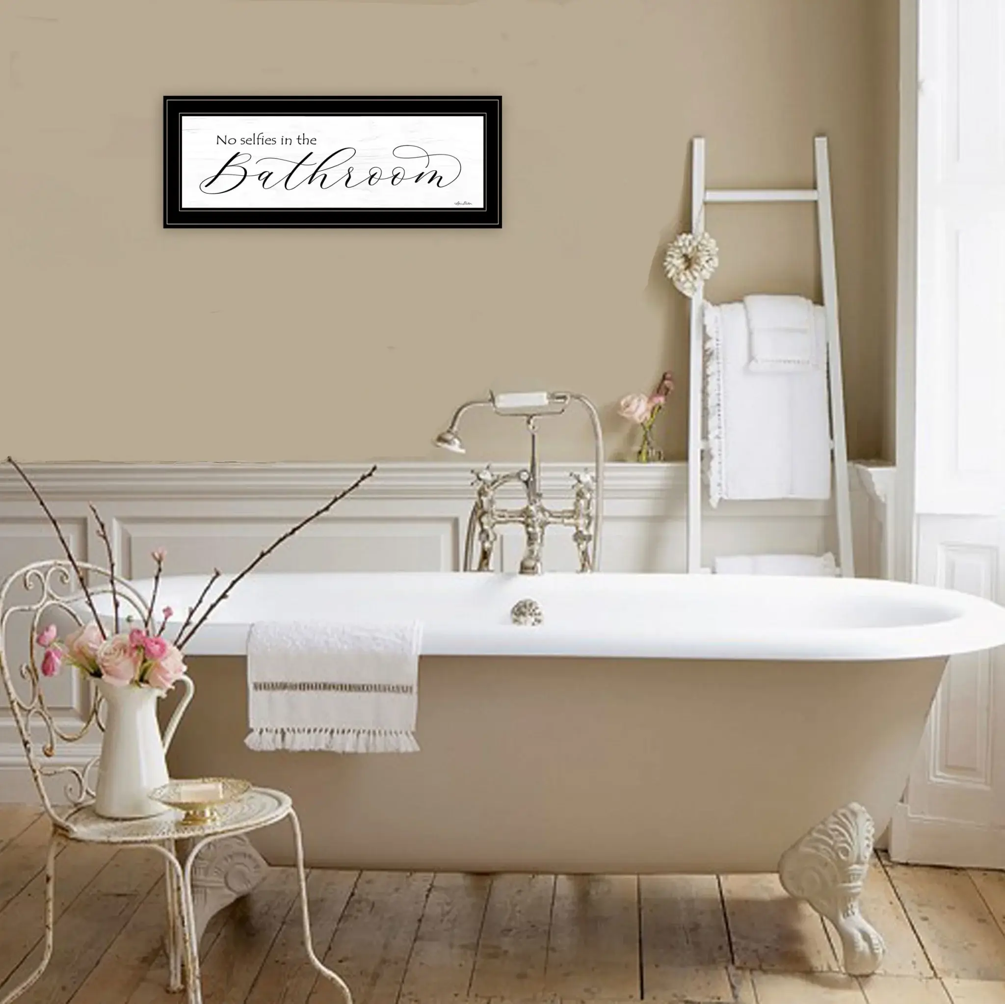 No Selfies in the Bathroom 3 Black Framed Print Bathroom Wall Art - Image 4