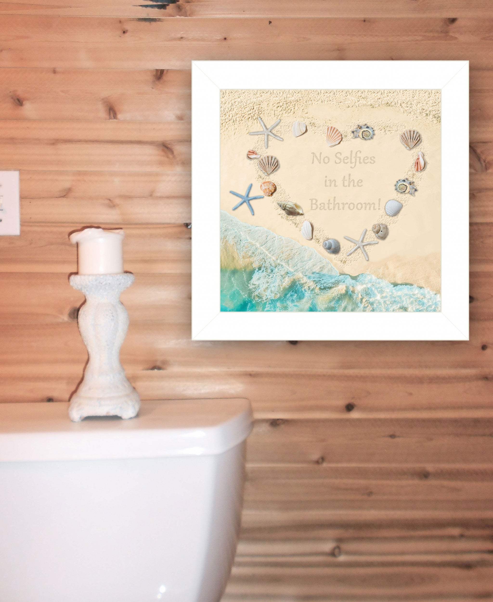 No Selfies in the Bathroom Sea 1 White Framed Print Bathroom Wall Art - Image 5