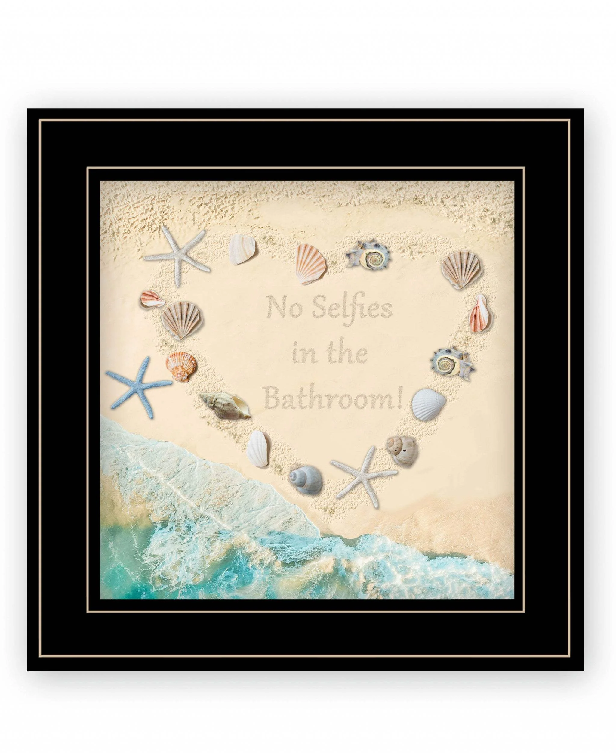 No Selfies in the Bathroom Sea 2 Black Framed Print Bathroom Wall Art - Image 2