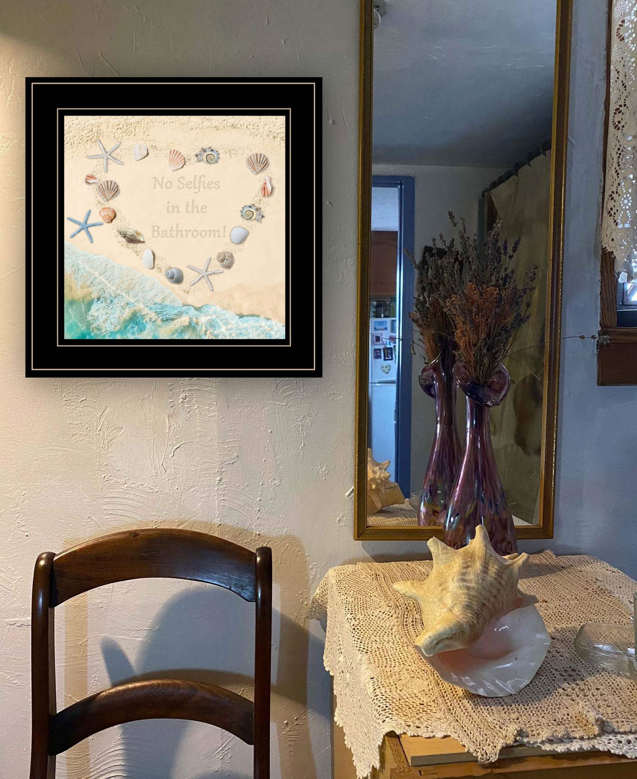 No Selfies in the Bathroom Sea 2 Black Framed Print Bathroom Wall Art - Image 5
