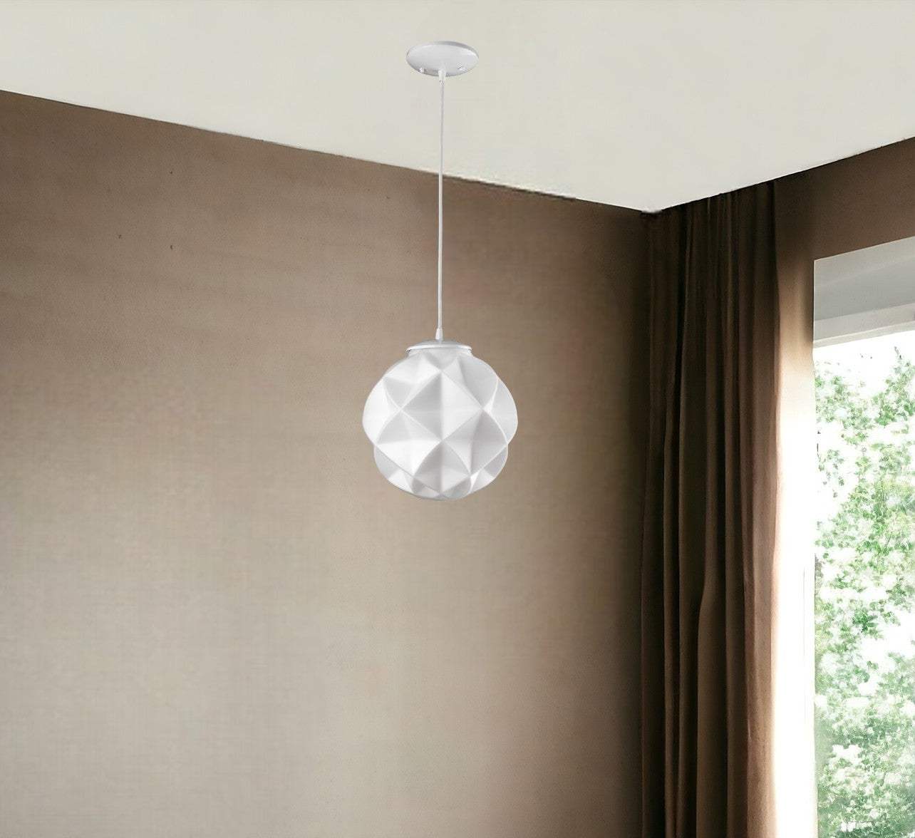 Nova 1-Light White Mini Pendant With Geometric Globe Shade - Image 2
