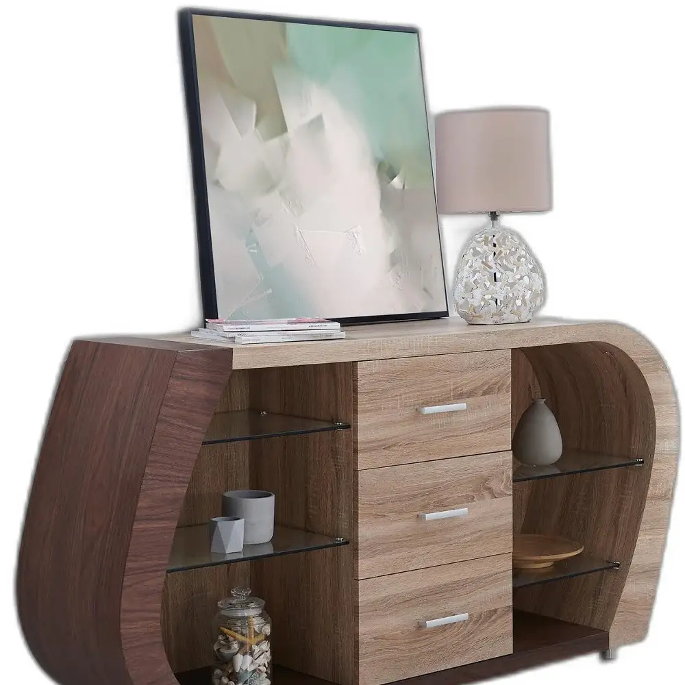 Oak And Walnut Multi Tone Buffet With 3 Drawers - Image 2