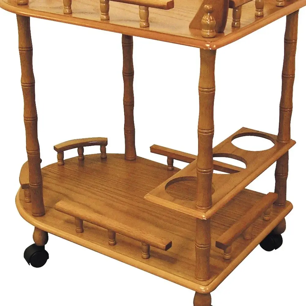 Oak Irregular Rolling Bar Cart With Wine Storage - Image 3