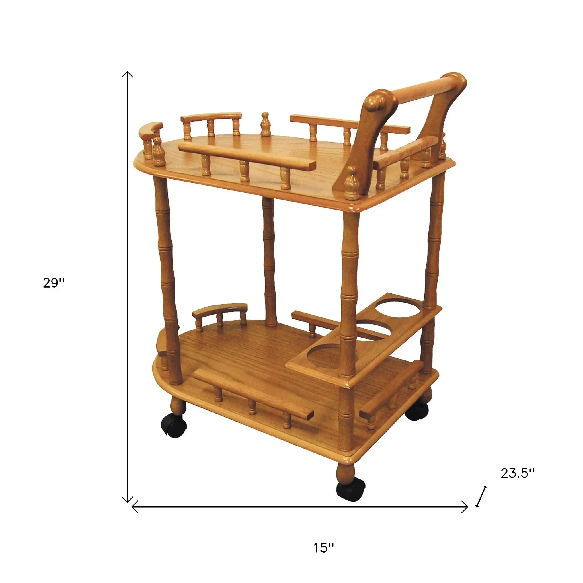 Oak Irregular Rolling Bar Cart With Wine Storage - Image 5