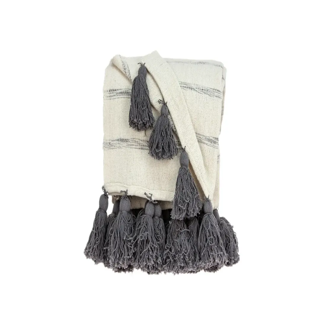 Off White Woven Cotton Solid Color Reversable Throw - Image 3