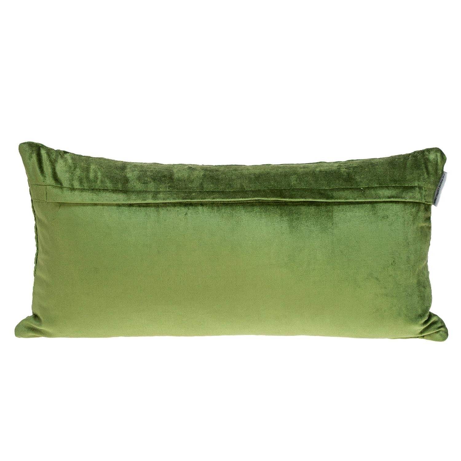 Olive Quilted Velvet Geo Lumbar Decorative Pillow - Image 3