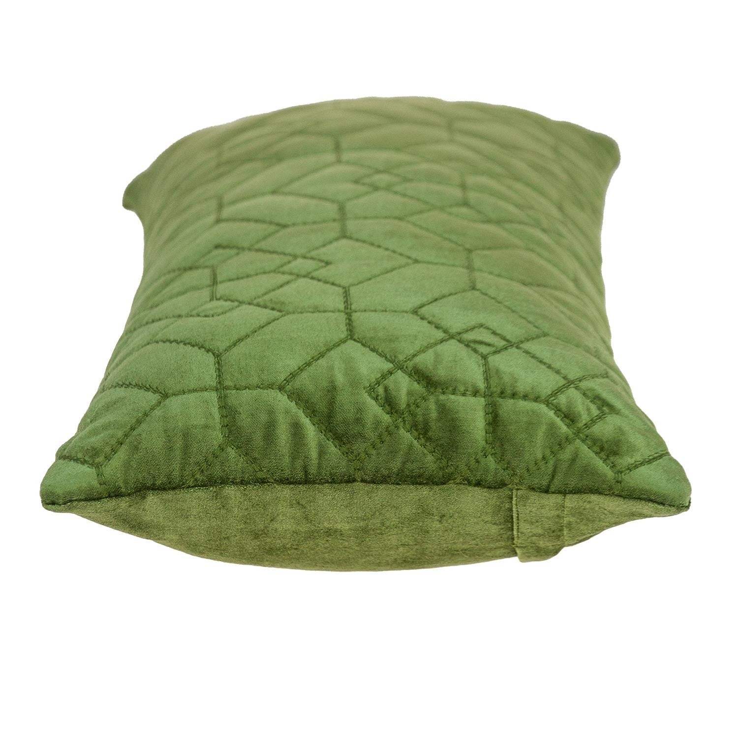 Olive Quilted Velvet Geo Lumbar Decorative Pillow - Image 4