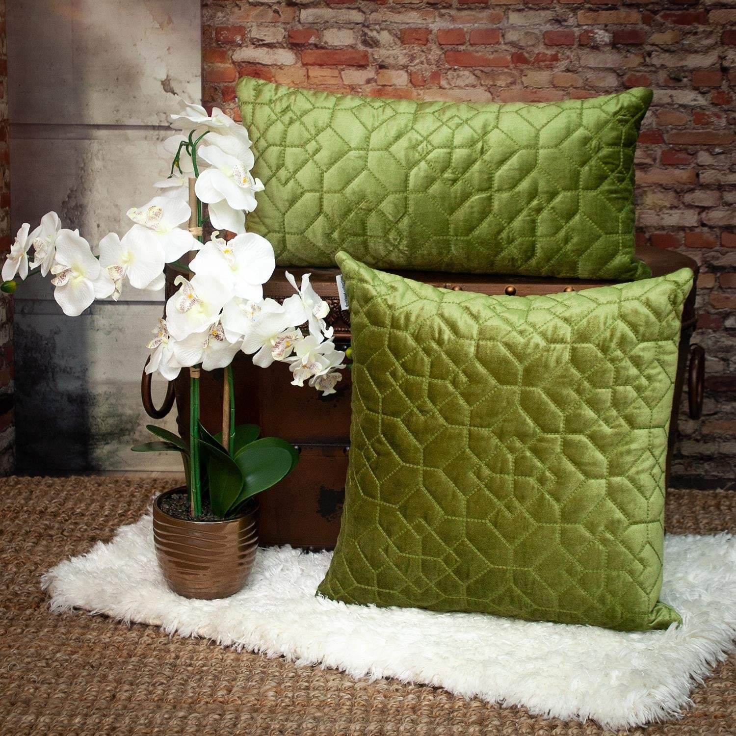 Olive Quilted Velvet Geo Lumbar Decorative Pillow - Image 6