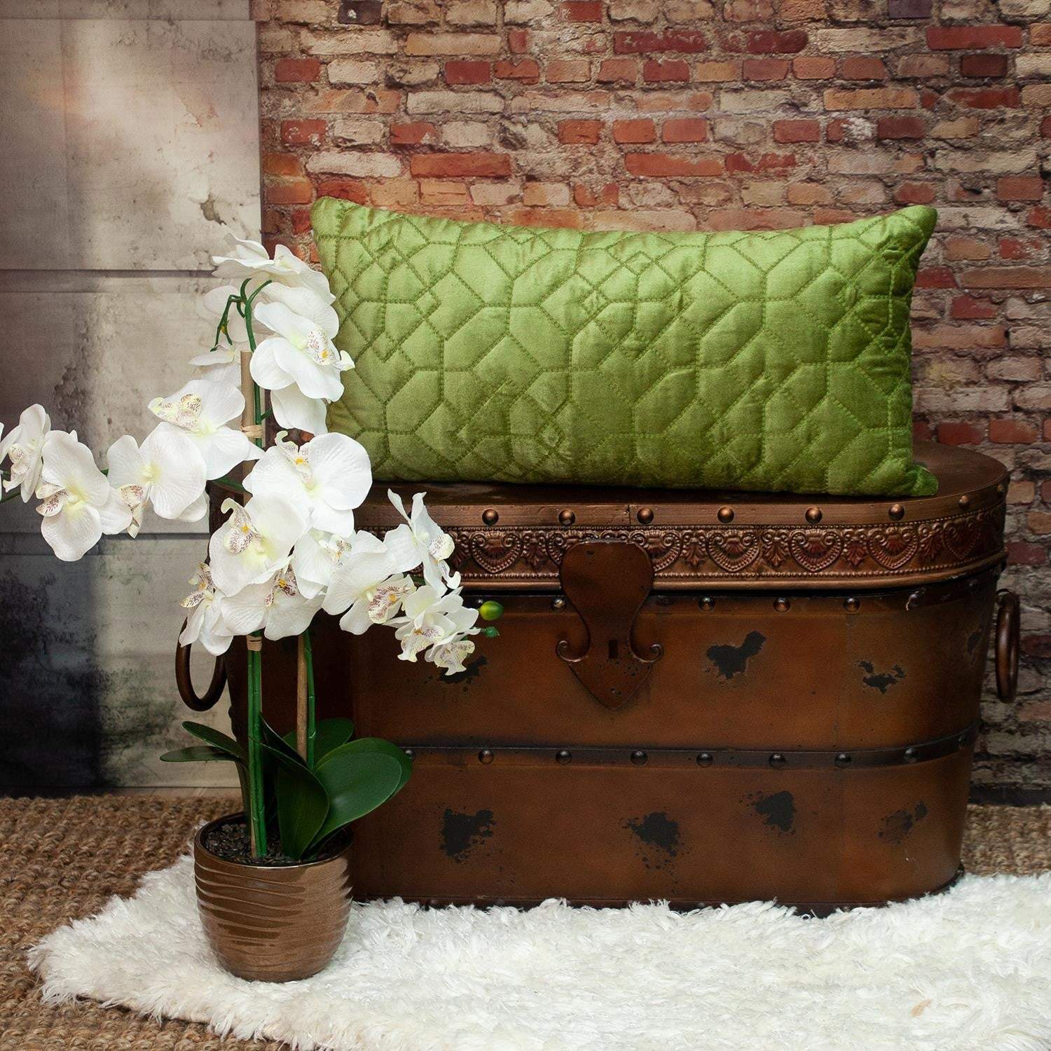 Olive Quilted Velvet Geo Lumbar Decorative Pillow - Image 7