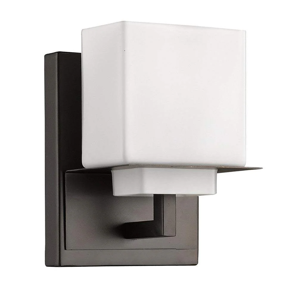 One Light Bronze White Glass Wall Sconce - Image 2